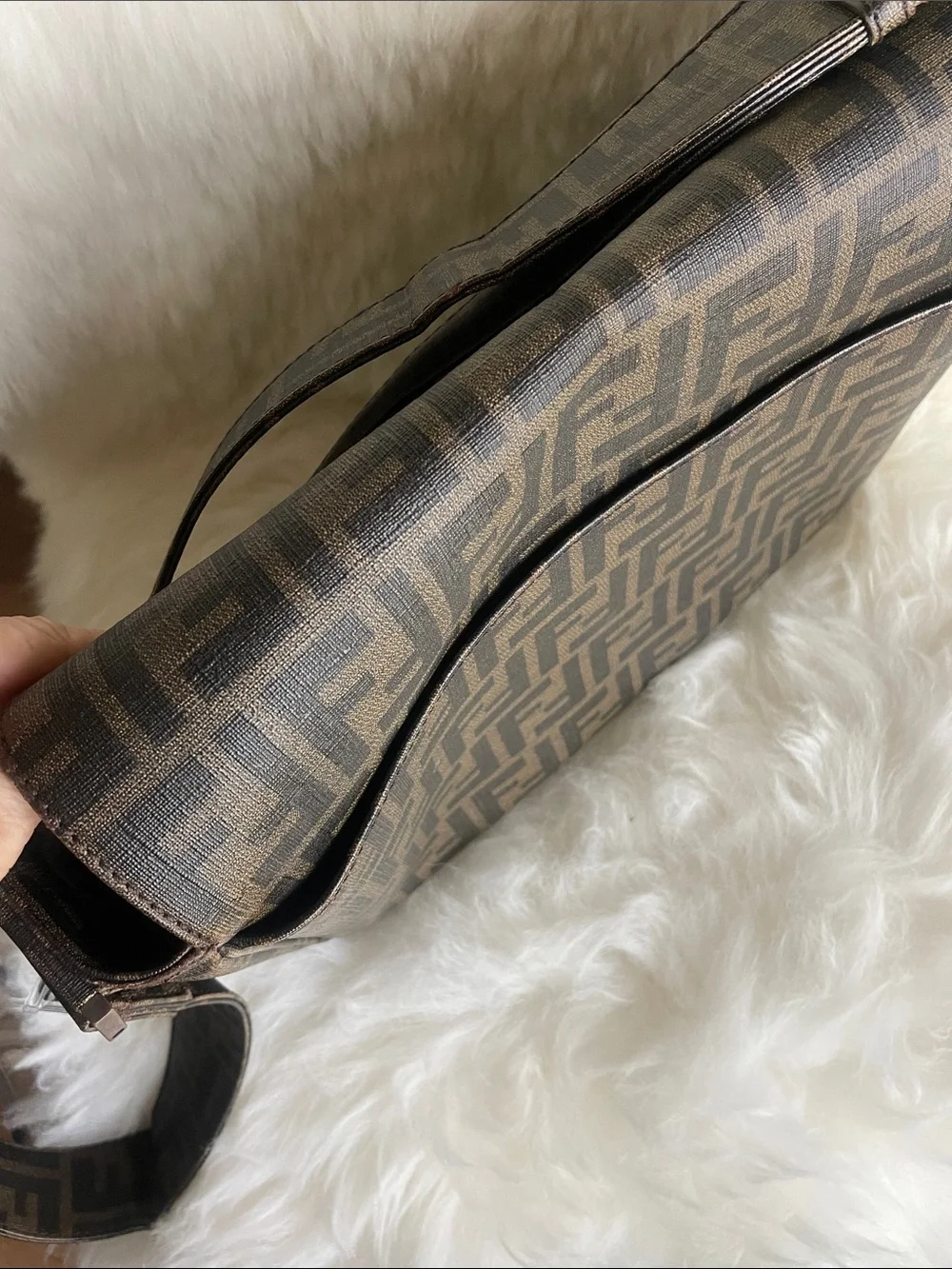 Fendi Brown FF Logo Crossbody Messenger Bag
